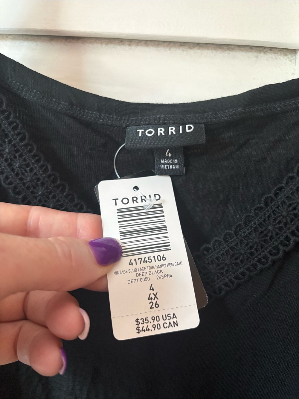 NWT Torrid Vintage Slub Lace Trim Hanky Hem Cami Babydoll Deep Black Size 4X - Picture 4 of 4